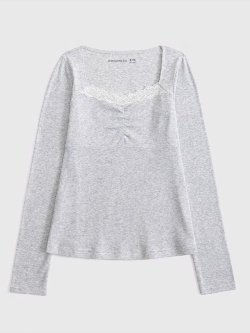 abercrombie Heather Gray Lace-Trim Long Sleeve Top